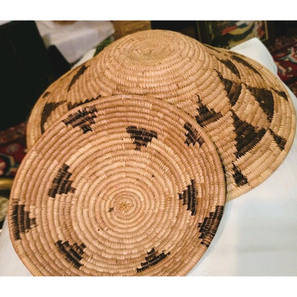 VTG Botswana Coiled Basket Bowl Set 2"Flight of the Swallows" Pattern hand woven - Picture 1 of 16